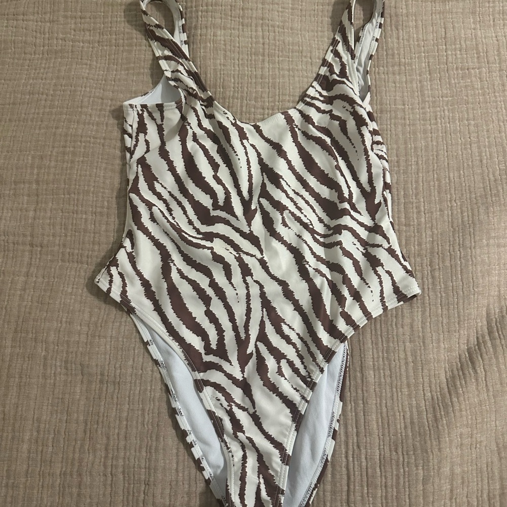 Boohoo White and Brown Swimsuit